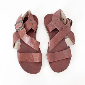 FLY London Womens Ankle Strap Criss Cross Flat Sandals Brown Size 36